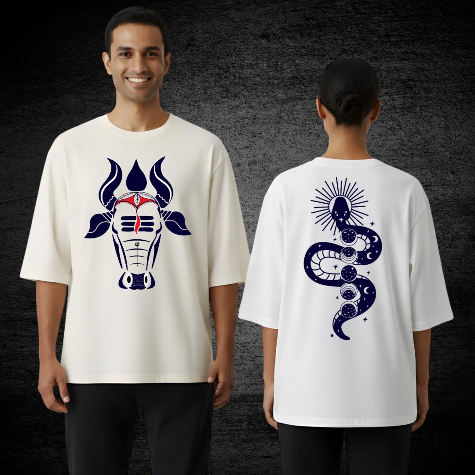 Lord Shiva Oversized T-Shirt | Nandi & Snake Graphic, Hindu Streetwear